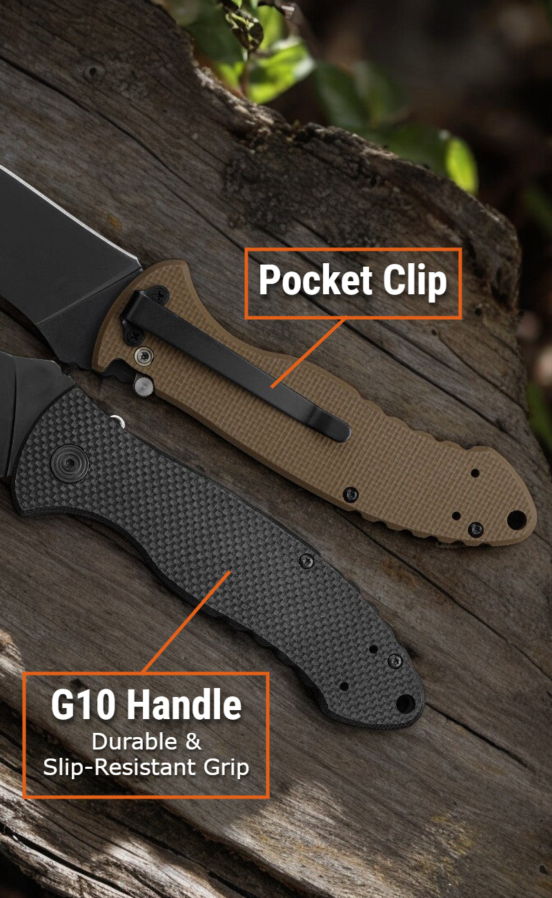 Wilora Black Blade Pocket Knife - EDC Folding Knife with Double Lock and G10 Handle