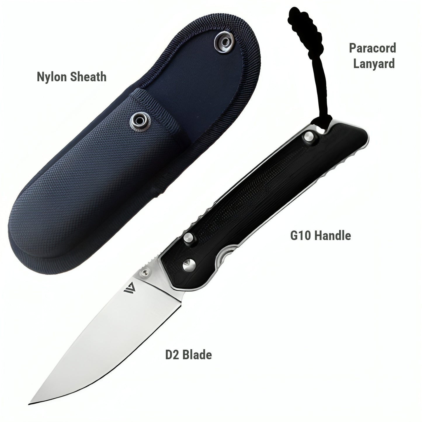 D2 Steel Folding Knife with Liner Lock - EDC with Paracord Lanyard & Premium Sheath