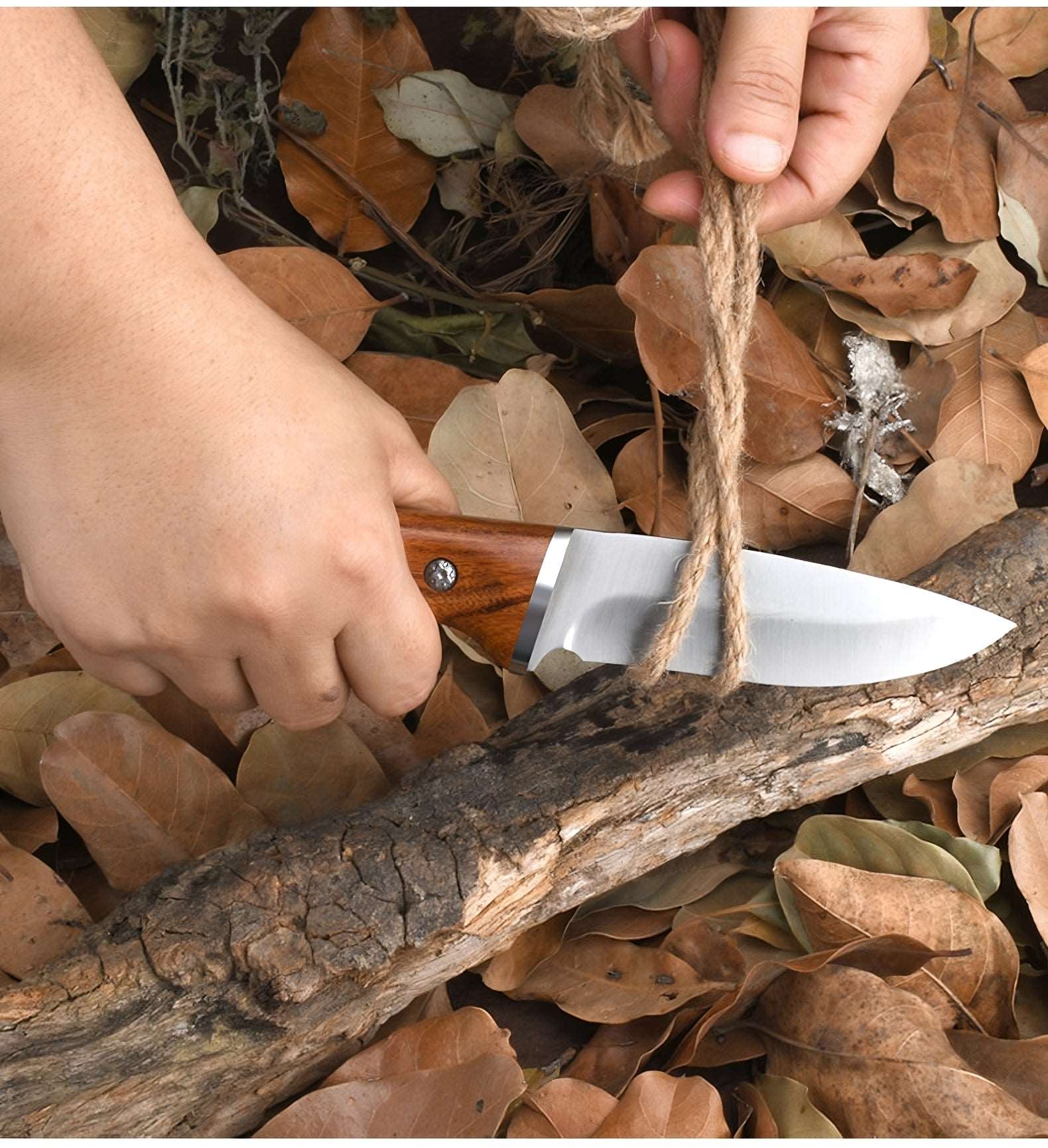 Premium Bushcraft Knife - 5Cr13 Steel Blade, Rosewood Handle, Flint & Striker Included with PU Leather Sheath