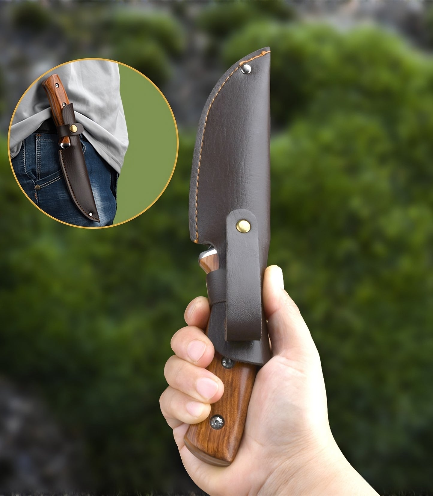 Premium Bushcraft Knife with PU Leather Sheath - Flint & Striker Included