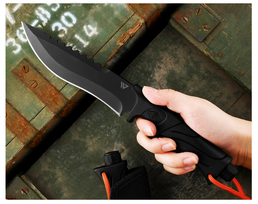 Wilora Black Coated 5Cr13 Steel Hunting Knife - Non-Slip ABS Handle, 58 HRC, CNC Edge, Includes Paracord Rope & Nylon Sheath