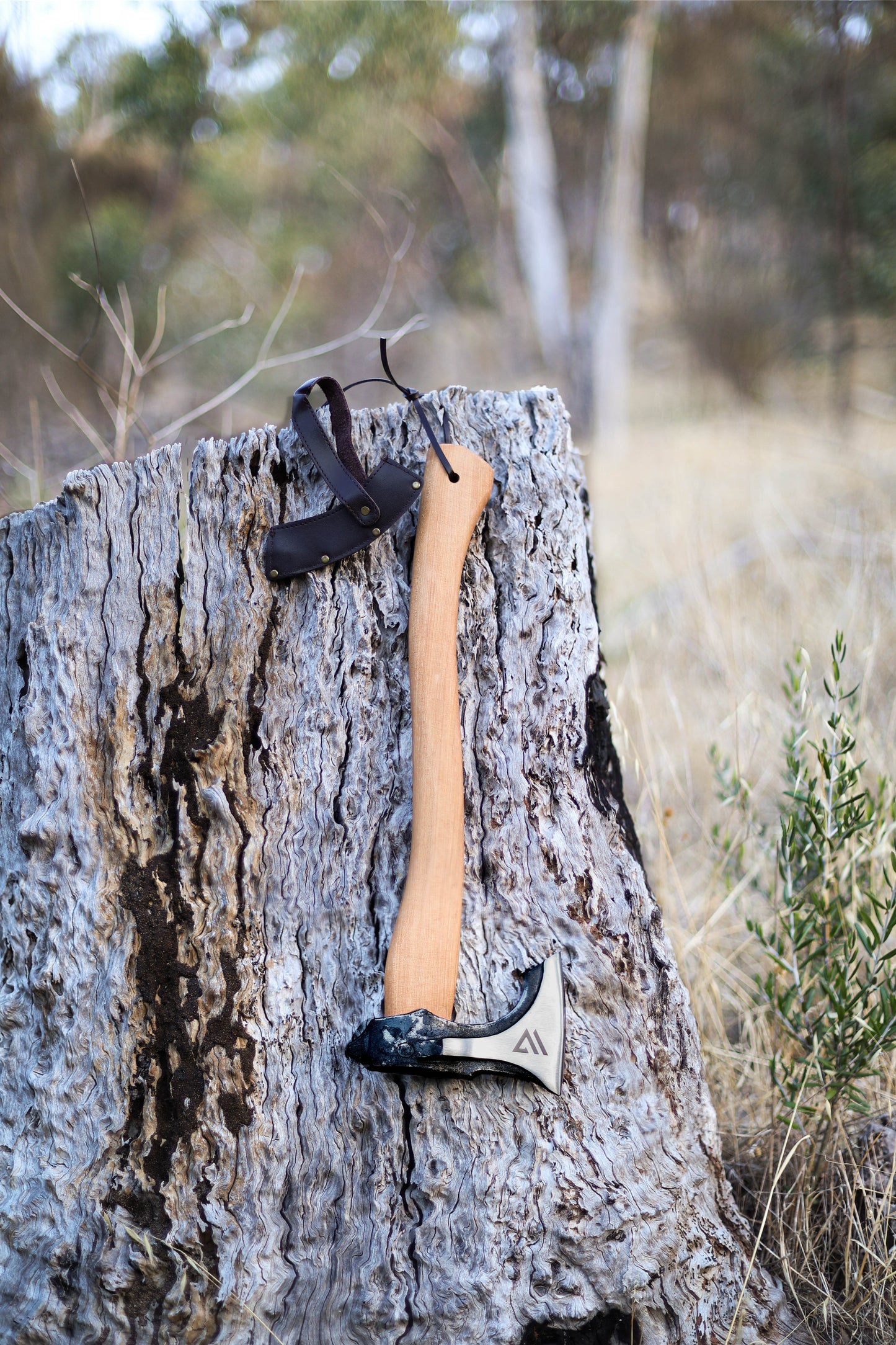 Wilora Walnut Wood Axe | 50CM Carbon Steel Head with Ergonomic Walnut Handle, PU Sheath, and Lanyard